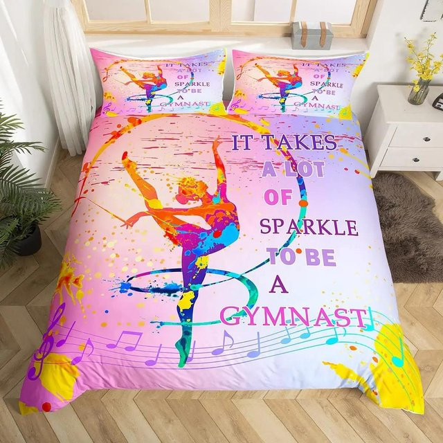 3-teiliges Bettwäsche-Set Gymnastik Tanzliebhaber mit Aquarell Schmetterling und Sternenhimmel Design, Multicolor, Material Mikrofaser, Breite: 70 cm, Länge: 133 cm - Bild 1