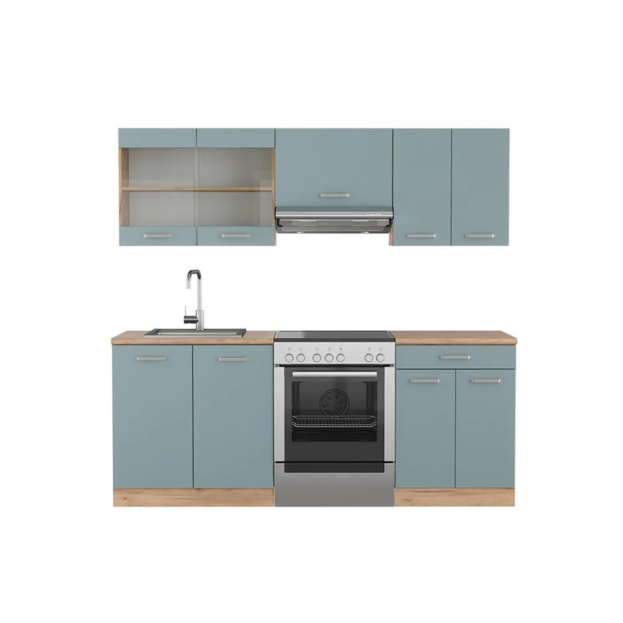 Vicco R-Line Küchenzeile Blau-Grau und Goldkraft Eiche, moderne Einbauküche ohne Elektrogeräte, Breite: 200 cm - Bild 2