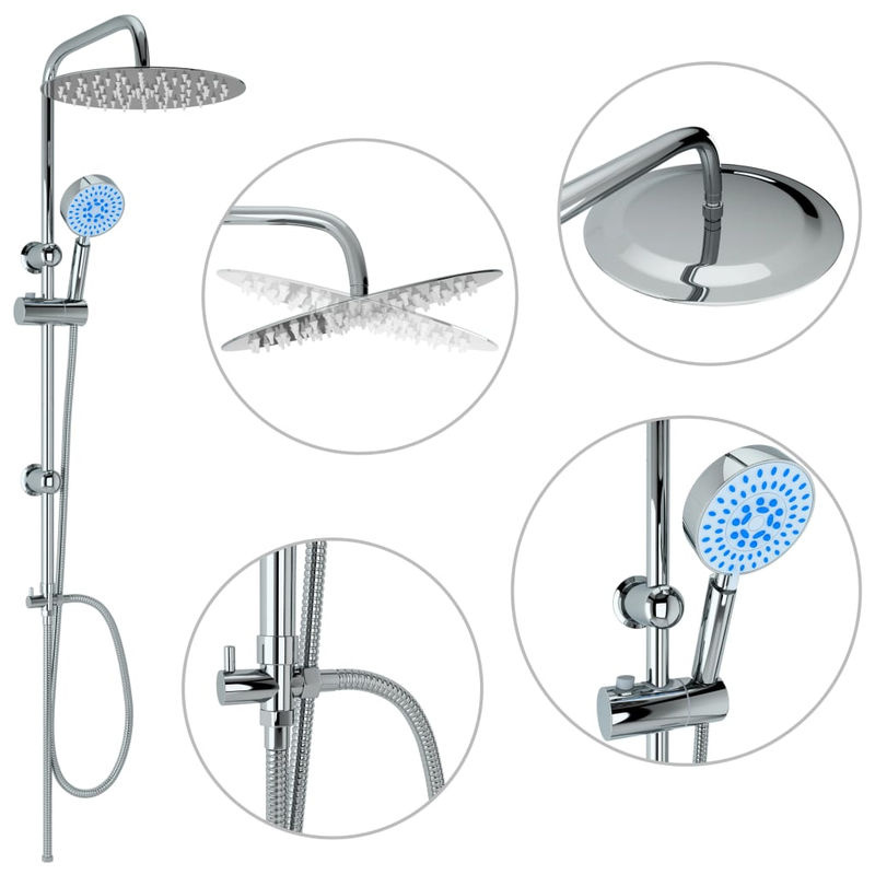 Vidaxl Duschset aus Edelstahl mit Regendusche und Handbrause in Chrom/Silber - Bild 2