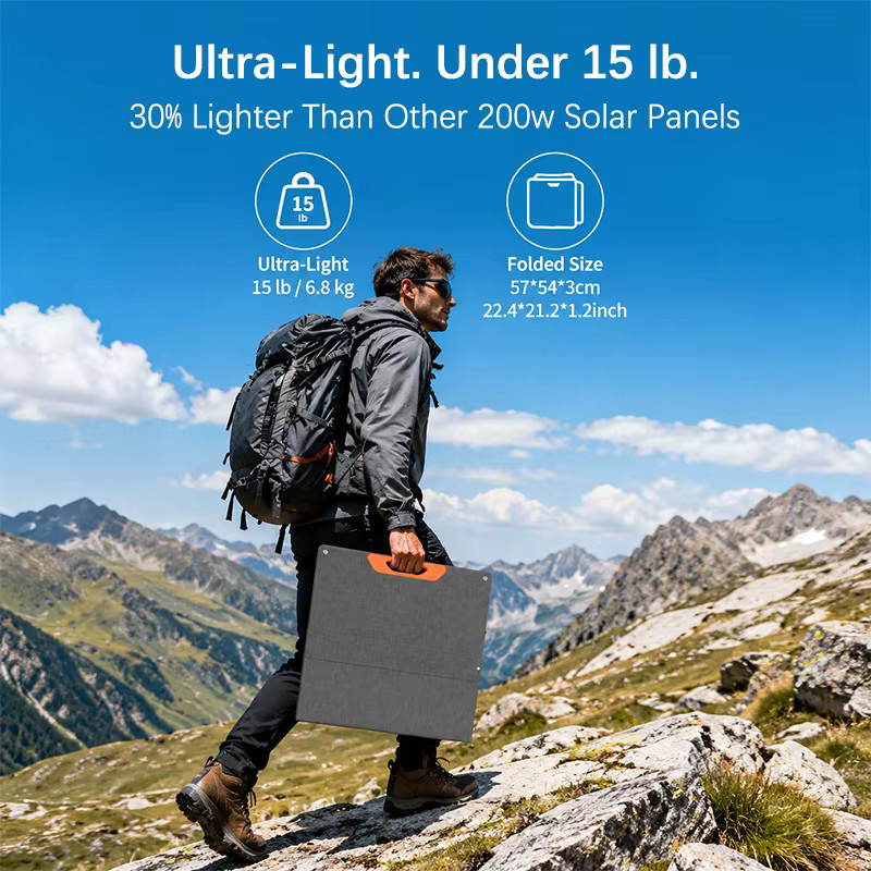 CHUBAN 2 Stück Tragbare Solarpanels 200W Faltbares Monokristallines Solarladegerät IP68 Wasserdicht Schwarz für Camping und Wohnmobil - Bild 4
