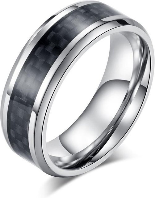 YIRAN Ring Edelstahl, Kohlefaser, Schwarz, Herren, Ringgröße 12 - Bild 1