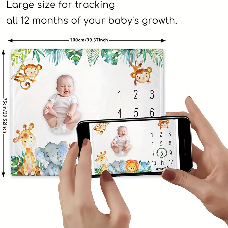 VIKAMA Baby-Fotografie-Decke mit Cartoon-Tierdruck für Neugeborene und Taufe, Mehrfarbig, B/T: 100 x 75 cm - Bild 3