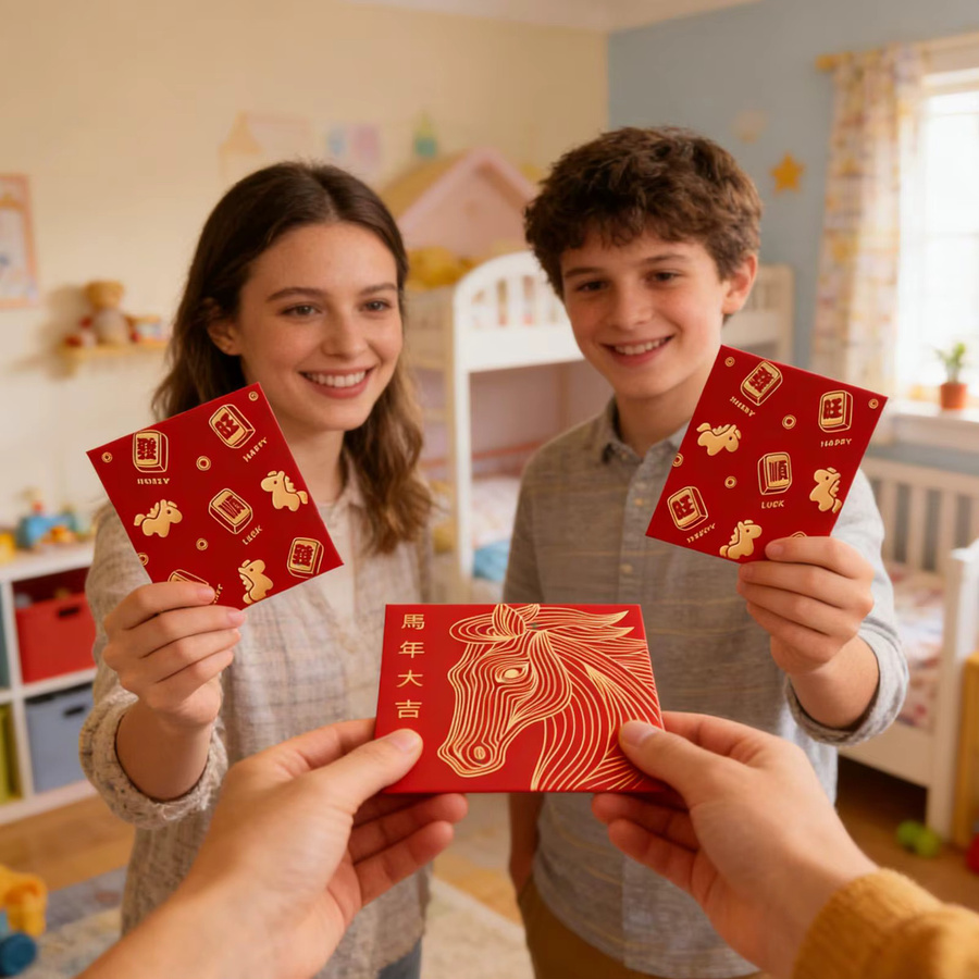 30 Stück Chinesische Rote Umschläge für das Jahr 2026 mit niedlichem Pferde-Motiv in Rot und Gold aus Papier - Bild 3