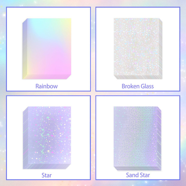 50 Stück holografische Kaltlaminierfolie selbstklebend transparent multicolor, wasserfeste Overlay-Laminierungsaufkleber, Breite: 7,37 cm, Tiefe: 10,41 cm - Bild 1
