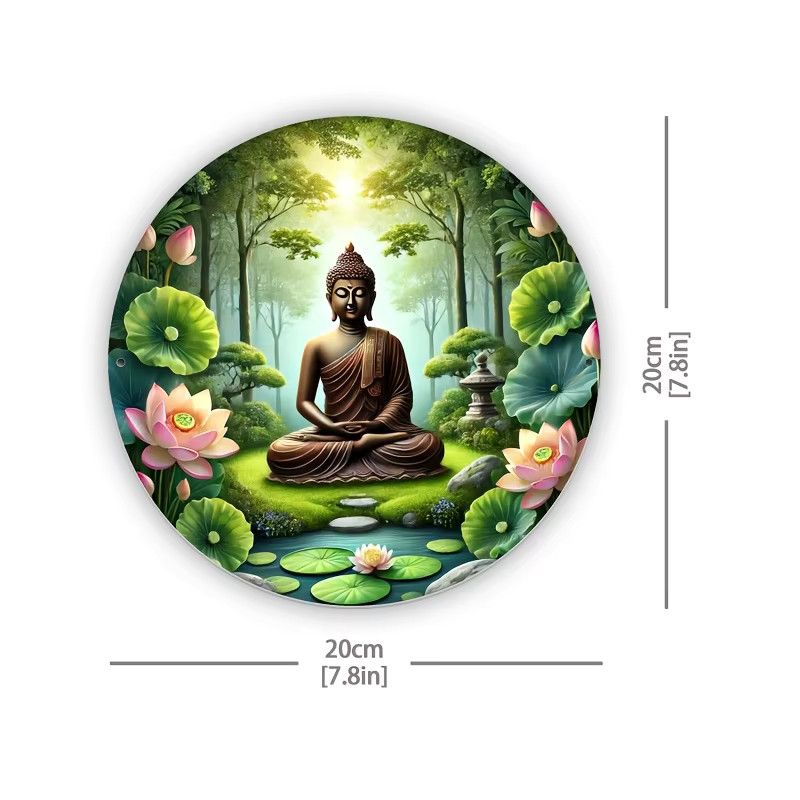 Potdemiel Vintage Buddha Meditation Metallwandkunst mit Lotusblumen in Grün, B/H: 20,32 x 20,32 cm - Bild 4