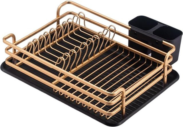 Ausziehbare Geschirrablage mit Abtropfschale von Yiran Furniture aus Metall in Gold - Bild 1