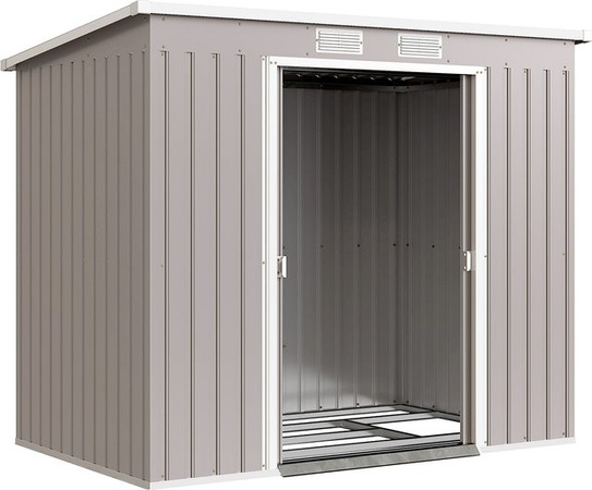 Outsunny Metall Gerätehaus mit Pultdach und Doppelschiebetür in Hellgrau, B/T/H: 213 x 130 x 172 cm