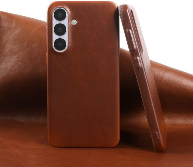 Retro Handyhülle aus echtem Leder für Samsung Galaxy S26 Ultra S25 S24 S23 S22 S21 in Braun - Bild 1