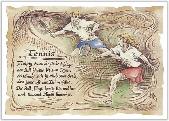 Tantum Graphic Sportbild Tennis auf Antikpapier, Poster in Mehrfarbig, Format: 21,0 cm x 29,7 cm (A4) - Bild 1