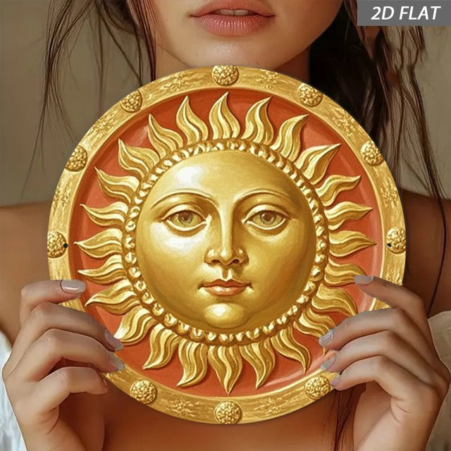 CIFBUY Vintage Sonnenförmige 2D-Wanddekoration aus Metall in Gold mit Retro-Aluminiumschild-Design - Bild 1