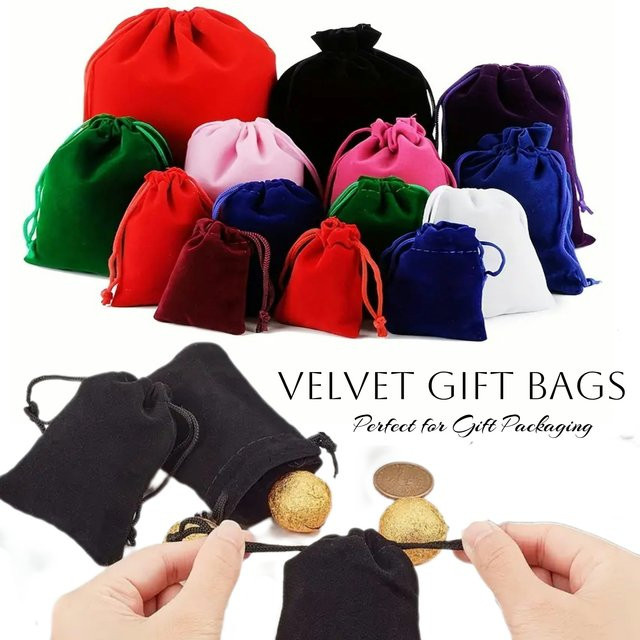 10 Samt Geschenkbeutel von LNMBII in Grau mit Kordelzug zur Schmuckverpackung, B/H: 7 x 9 cm und 9 x 12 cm - Bild 1