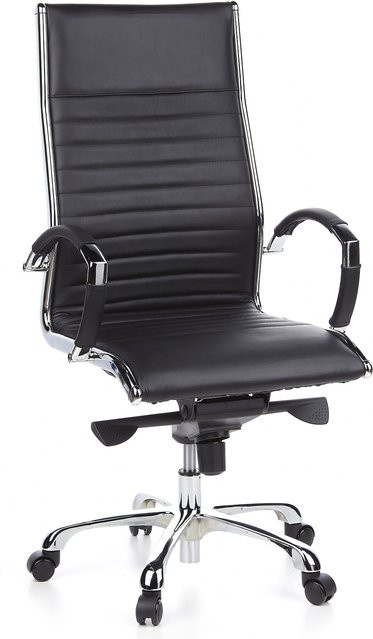 hjh OFFICE Profi Chefsessel PARMA 20 in Schwarz aus Echtleder mit Armlehnen und Quersteppung - Bild 1
