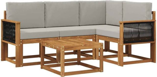 vidaXL Outdoor-Sofagarnitur aus Akazienholz in L-Form mit hellgrauen Polstern aus UV-beständigem Polyester - Bild 1
