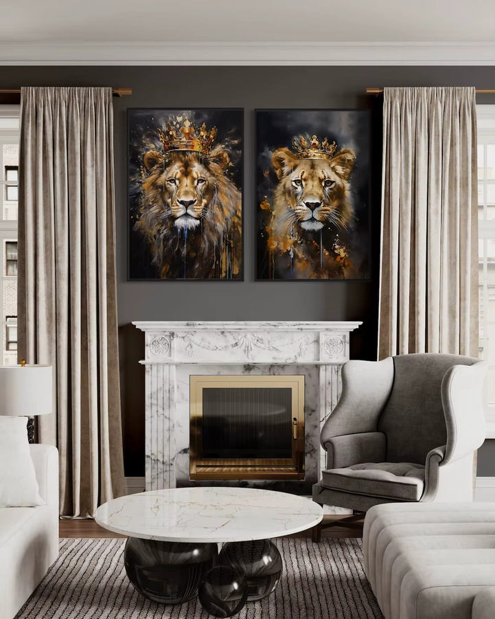 Caiartlove Leinwandgemälde König der Löwen und Löwin in Schwarz und Gold als romantisches Wandkunst-Poster - Bild 2