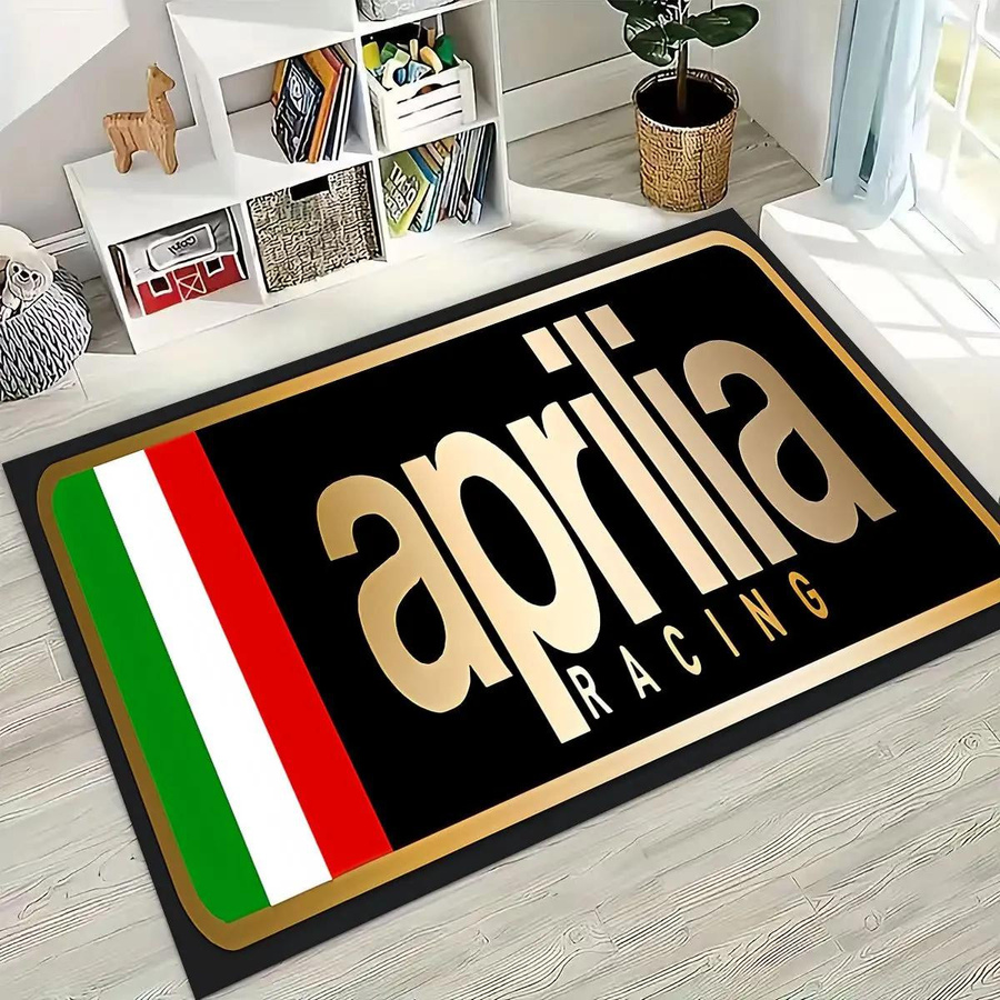 Aprilia Motorrad Rennwagen Teppich als rutschfeste Bodenmatte für Wohnzimmer oder Kinderzimmer, B/L: 100 x 120 cm, Mehrfarbig - Bild 1