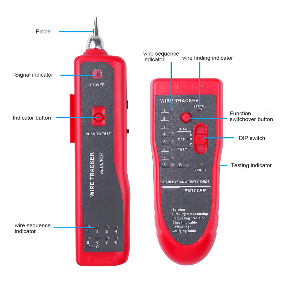 Kebidumei Netzwerkkabeltester LAN-Telefondraht-Tracker mit Diagnoseton für STP UTP Cat5 Cat6 RJ45 RJ11 in Gelb - Bild 4