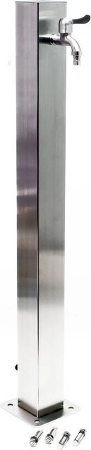 Wiltec Wasserzapfstelle aus Edelstahl in Silber, Eckige Garten Zapfsäule, Höhe: 95 cm - Bild 1