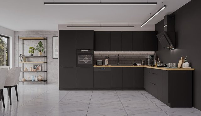 Winkelküche SIENA Eckküche in Schwarz matt, B/T/H: 350 x 290 cm - Bild 1