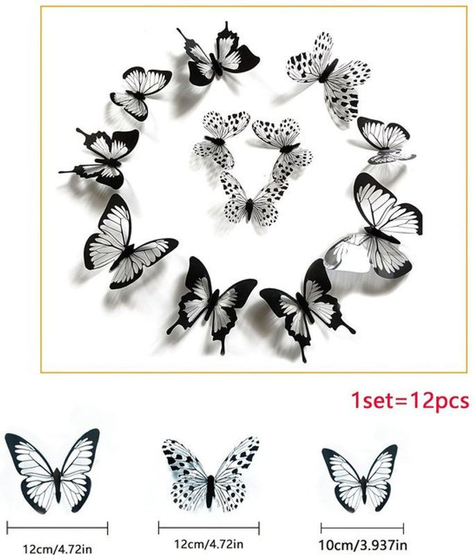 Mango Event 12er Set 3D Schmetterling Wandaufkleber in Schwarz aus Kunststoff für die Wanddekoration - Bild 1