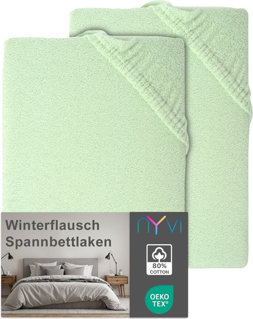 NYVI DreamScience Winterflausch Spannbettlaken 2er Pack, Farbe: Eukalyptus, B/T: 90 x 200 cm bis 100 x 200 cm, Matratzenhöhe: bis 22 cm - Bild 1