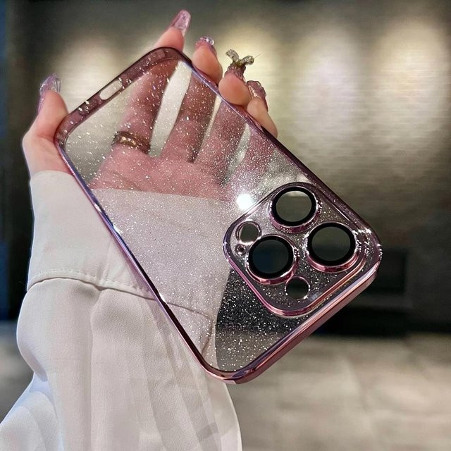 Stoßfeste Yiran Handyhülle mit Glitzer-Beschichtung für iPhone 16 Pro Max 15 14 13 12 11 Plus in Grau und Transparent - Bild 1