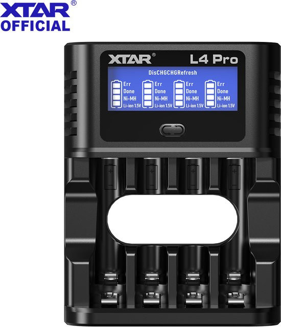 XTAR L4 Pro Smart Charger für AA AAA 1,5 V Li-Ionen- und Ni-MH-Akkus in Schwarz mit Smart Repair und Low Heat Funktion - Bild 1