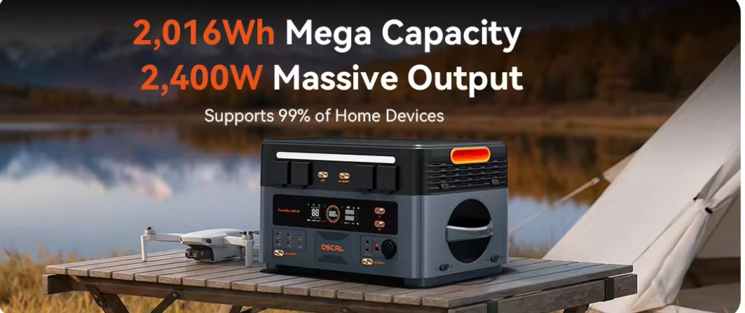 OSCAL Power Max 2400SE Tragbare Powerstation mit 2400W Ausgangsleistung, 2016Wh Kapazität und LiFePO4 Akku in Schwarz - Bild 3