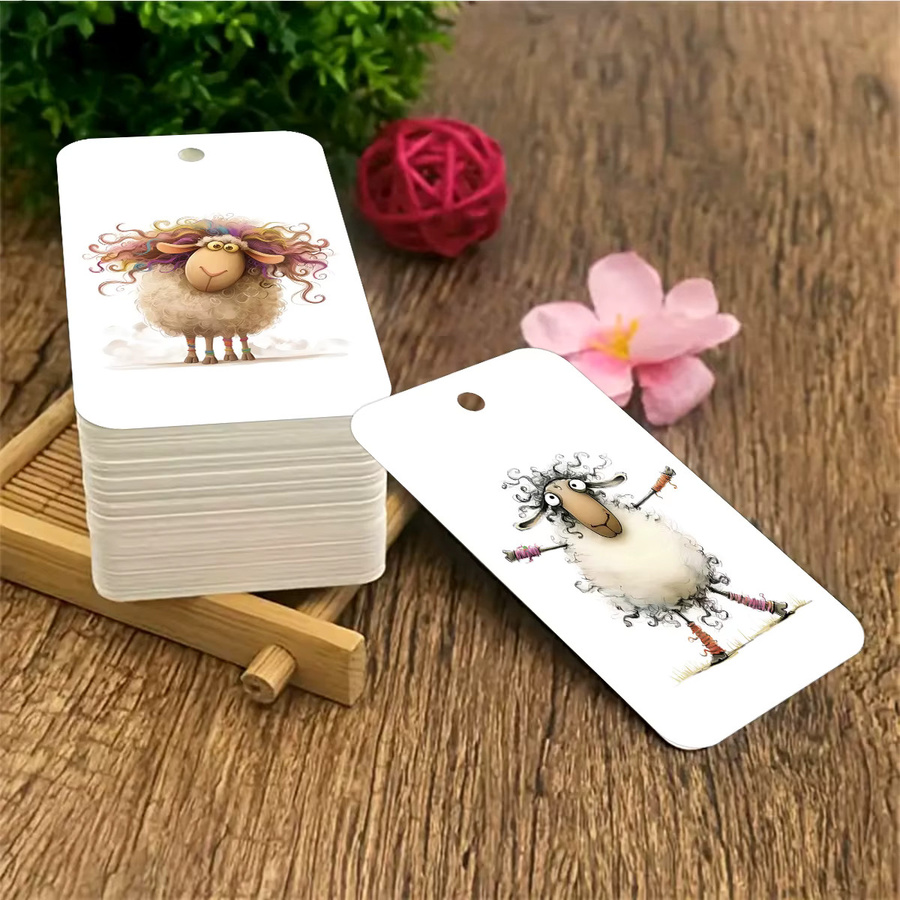 50 Stück handgefertigte Hängeetiketten mit Schaf- und Ziegen-Motiv in Weiß für Geschenke und Partys - Bild 2