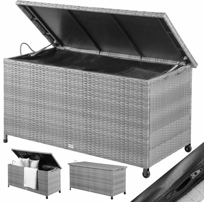 CASARIA Gartenbox aus Polyrattan in Grau mit Griffen und Rollen, B/T/H: 117 x 53 x 60 cm - Bild 2