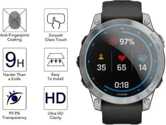 2er-Set Gehärtetes Glas Displayschutzfolie für Garmin Fenix 6, 6S, 6X sowie Fenix 7, 7S, 7x Sapphire und 7x Solar, Transparent - Bild 1