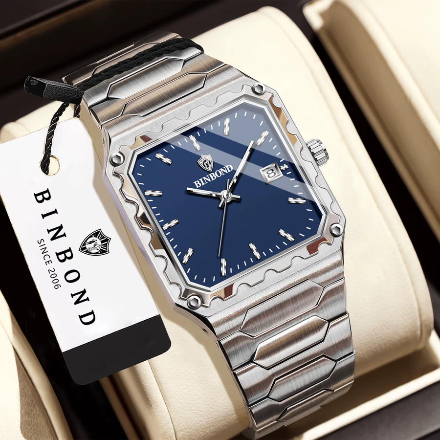 BINBOND Armbanduhr Edelstahl, Quarz, Blau, Silber, Herren - Bild 2