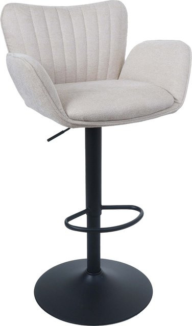 Barhocker MCW-M67 Drehstuhl mit Armlehne und Fußablage aus Stoff und Eisen in Creme und Schwarz - Bild 1