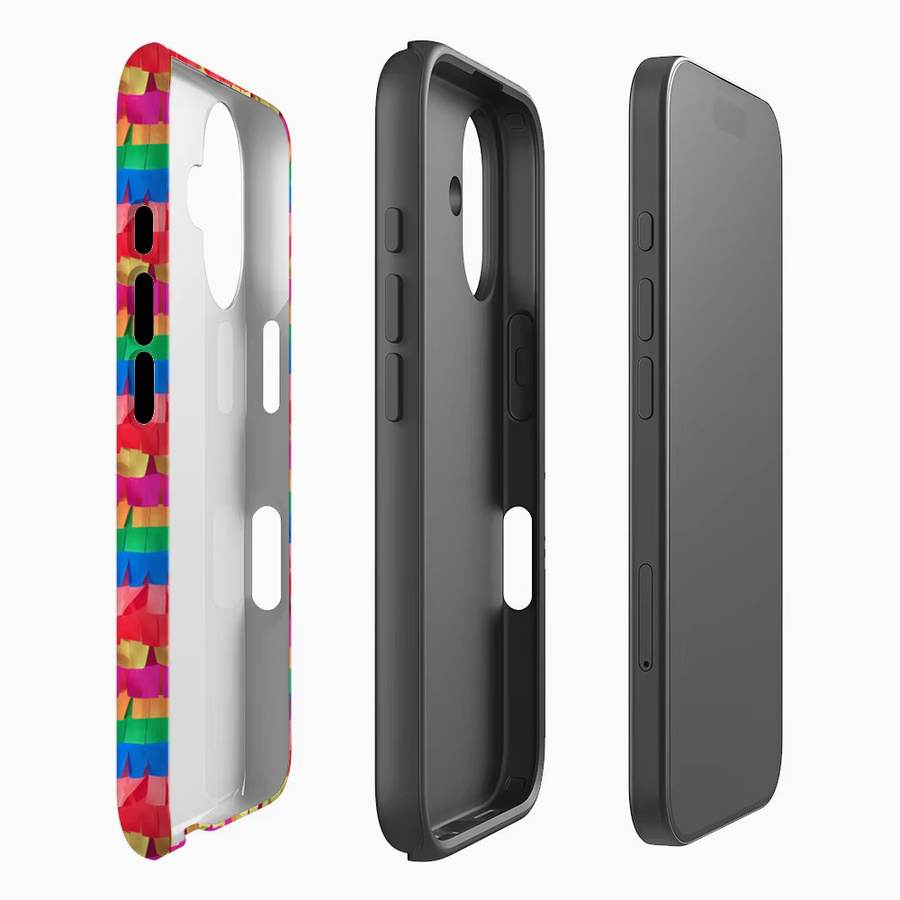 iPhone Hülle mit buntem Origami-Muster von Potdemiel, doppelschichtige Rückabdeckung für iPhone 17 16 15 14 13 12 Pro Max Plus, Multicolor - Bild 1