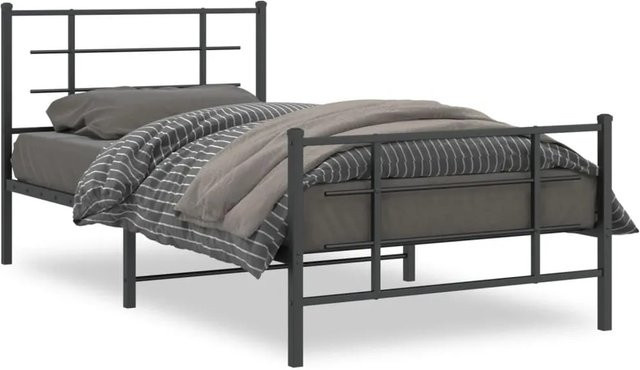 vidaXL Bettgestell aus Metall mit Kopf- und Fußteil in Schwarz, B/T/H: 112 x 207 x 90 cm - Bild 1