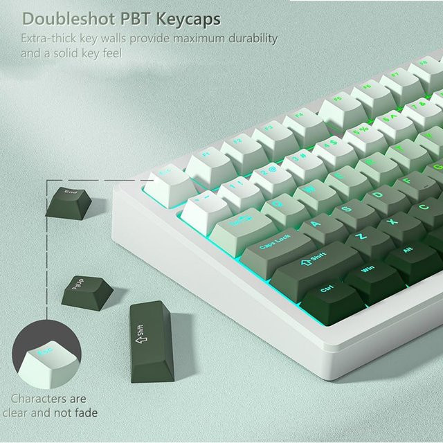 Oeny PBT Double-Shot Tastenkappen im Farbverlauf Grün/Schwarz mit 134 Tasten für mechanische Gamer-Tastaturen (Gateron und Cherry MX kompatibel) - Bild 1