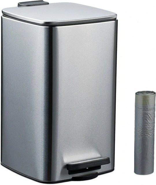 Relaxdays Kosmetikeimer aus Metall mit Softclose in Silber, B: 33,5 cm, T: 20 cm, H: 23,5 cm - Bild 1