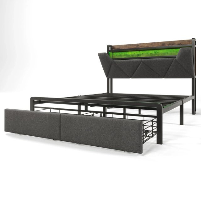 okwish Polsterbett mit Stauraum und LED-Beleuchtung, B/H/T: 161 x 110 x 217 cm, inklusive USB Type-C Ladefunktion und Schubladen, Farben: Grau oder Beige - Bild 1