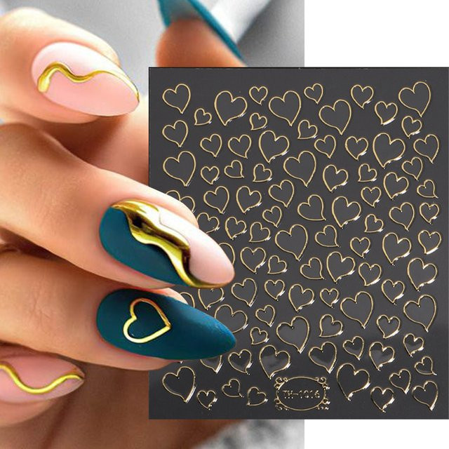 Goldene Herz Nagelaufkleber, Metallic, Y2K Nail Art Dekoration - Bild 1