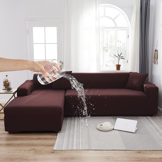BRHUIXUE 2er-Set elastische Sofabezüge für Ecksofas und L-förmige Sofas, wasserabweisend und rutschfest, dunkelbraun, für 4-Sitzer mit einer Breite von 230-300 cm - Bild 1