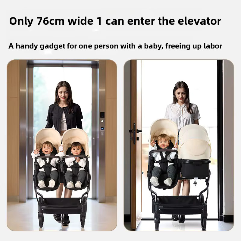 LUVCHAIN Multifunktionaler All-in-One Zwillingskinderwagen, klappbarer Doppel-Kinderwagen in Schwarz - Bild 5