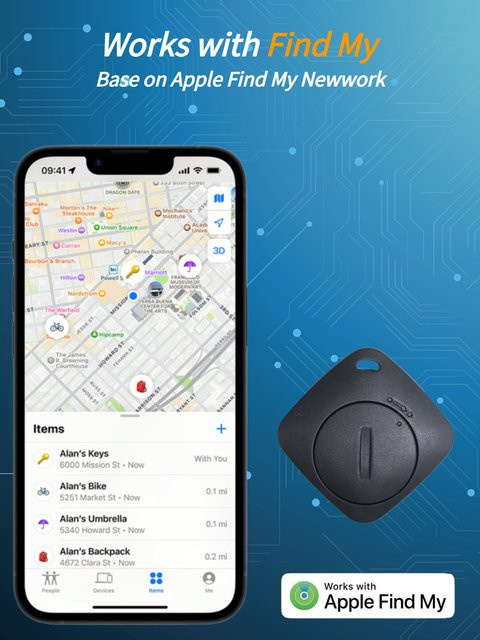 Aiyato Bluetooth Key Finder Smart Tracker für iOS mit Apple Find My Netzwerk, Item Locator für Taschen in Schwarz oder Weiß - Bild 1