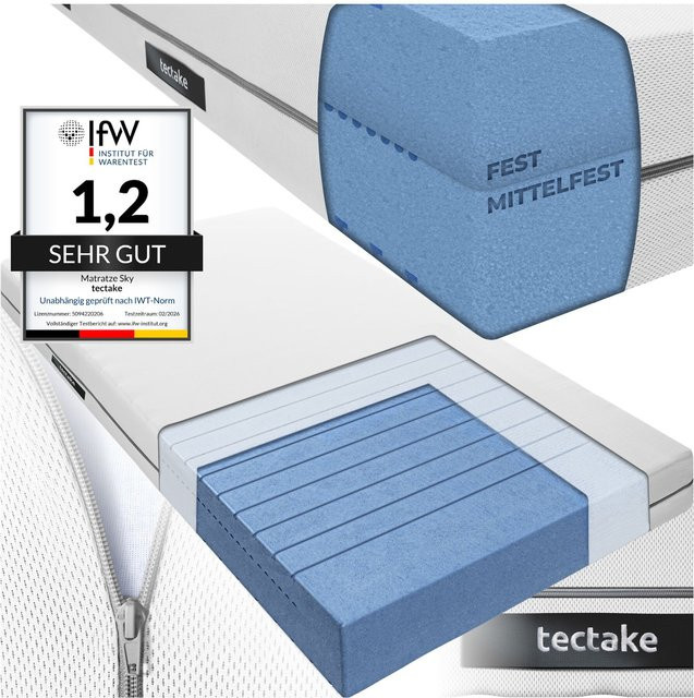 tectake Matratze Sky aus Komfortschaum mit waschbarem 3D-Meshgewebe Bezug, Weiß, B/T/H: 190 x 100 x 18 cm - Bild 1