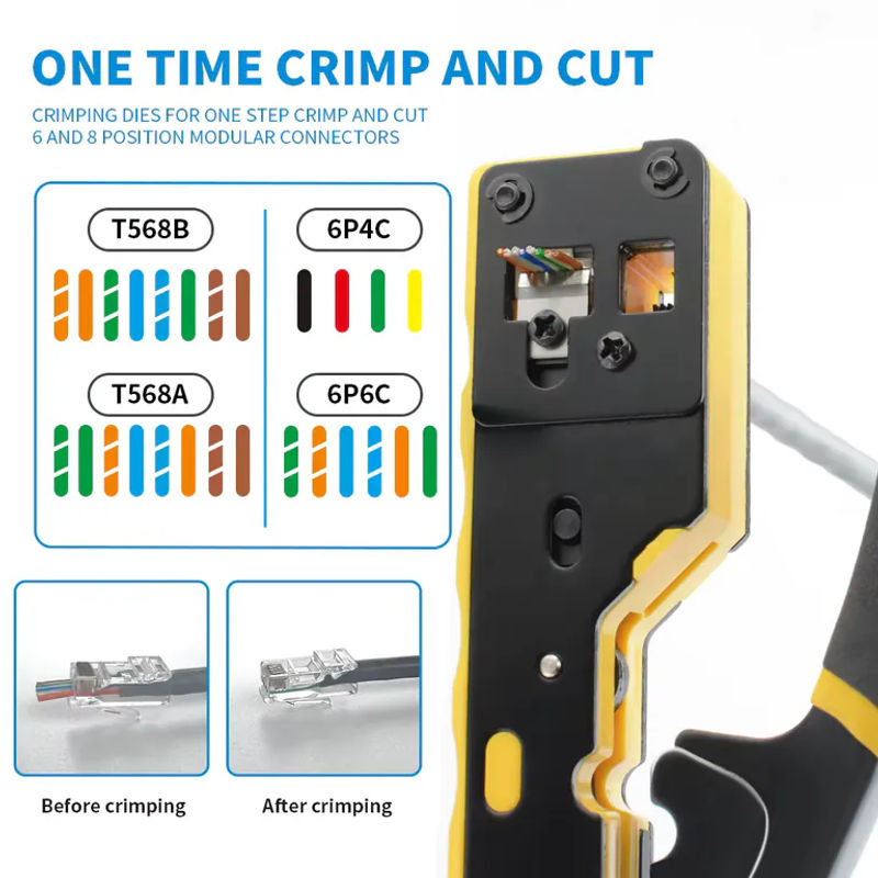 Professionelle RJ45 Crimpzange als Durchgangs-Crimper für Cat6, Cat5e und Cat5 sowie RJ11 und RJ12 in Grün - Bild 6
