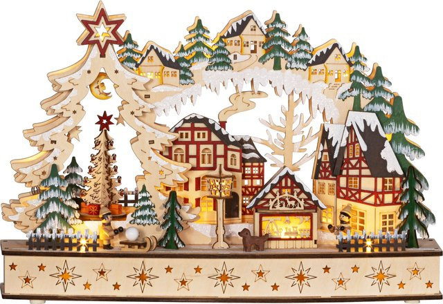 HOMCOM Weihnachtsdorf LED Winterlandschaft mit Waldszene und Weihnachtshäusern in Naturfarben und Multicolour - Bild 1
