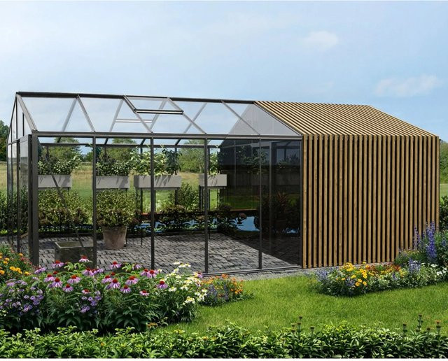 Bloomcabin Gewächshaus Klassik Accoya-Fusion GHCLSAF14 in Schwarz mit integriertem Stauraum, Sicherheitsglas und Belüftungssystem - Bild 1