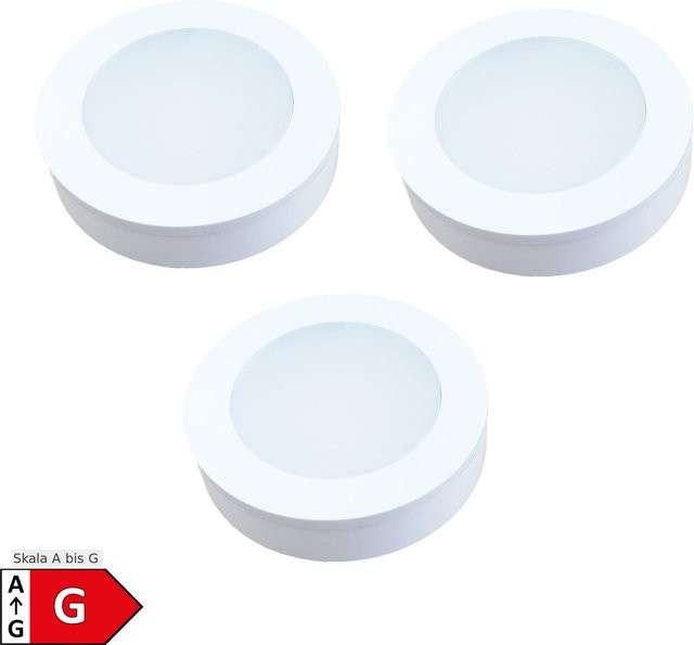 Kalb 3er Set LED Einbauspots aus Aluminium in Weiß, 12VDC, 3 Watt, Warmweiß, Durchmesser: 6,3 cm, inklusive Aufsatzring für Möbel - Bild 1