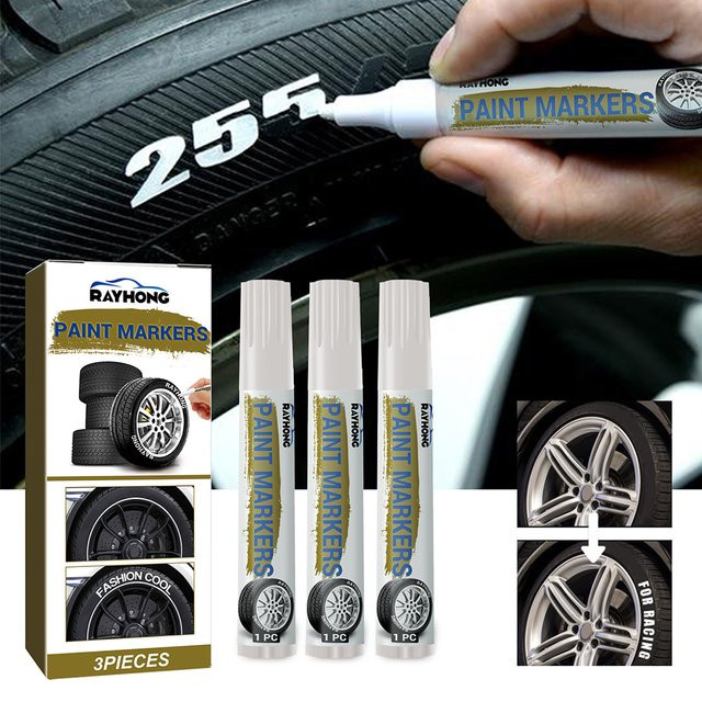 3er Set Permanent Lackmarker in Weiß für Reifen und Gummi, wasserfester Lackstift zur Reparatur und Markierung - Bild 1