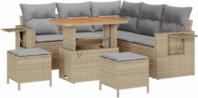 vidaXL Gartensofa-Set L-Form aus Poly-Rattan mit 9 Kissen in Beige und Grau - Bild 1