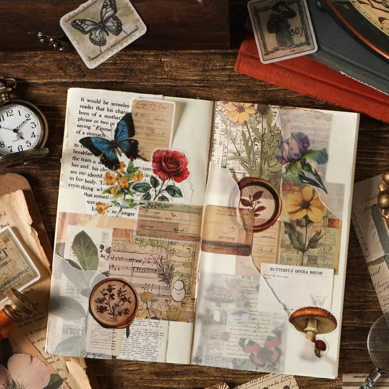 Vintage Scrapbooking Zubehörset mit 80 Washi-Aufklebern und 120 Ephemera-Papieren in Multicolour - Bild 3