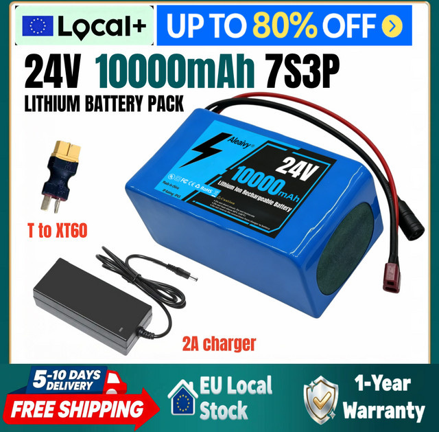 Aleaivy Lithium-Ionen-Akku 24V 10000mAh in Blau mit intelligentem BMS-Schutz für Elektrorollstühle, Elektromobile und Elektrofahrräder - Bild 1
